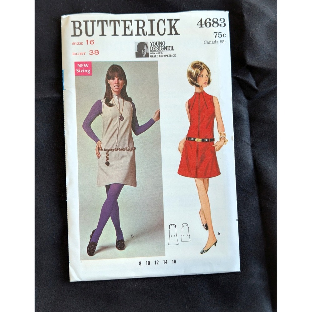 VTG 1968 Butterick Pattern 4683 Young Designer Dress Jumper Size 16 Uncut